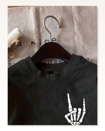 Erkek Baskılı Günlük Stil Siyah Oversize Tişört