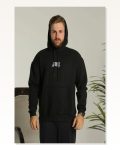 Baskılı Erkek Salaş Stil Siyah Oversize Üç İplik Kapüşonlu Sweatshirt Marketplace