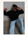 Erkek Baskılı Modern Stil Siyah Sweat