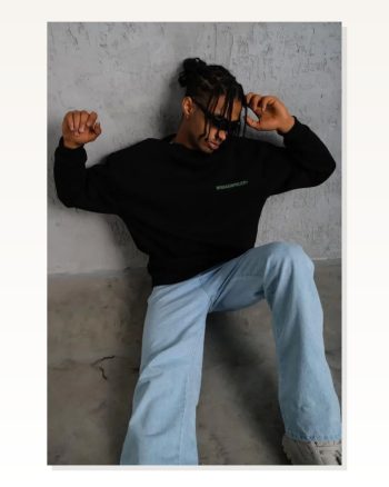 Erkek Baskılı Modern Stil Siyah Sweat