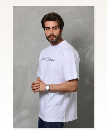 Erkek Baskılı Beyaz Kısa Kol Bisiklet Yaka Regular Fit Rahat Kalıp Günlük Tişört