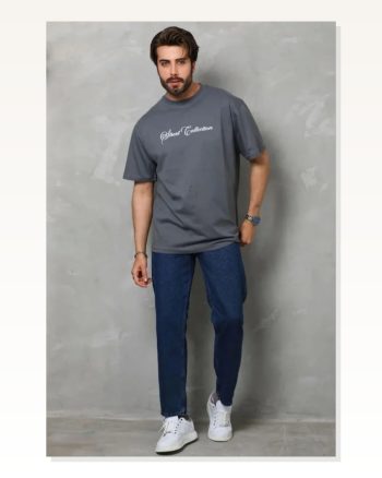 Erkek Baskılı Füme Kısa Kol Bisiklet Yaka Regular Fit Rahat Kalıp Günlük Tişört