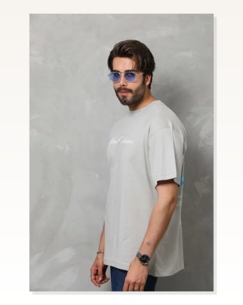 Erkek Baskılı Gri Kısa Kol Bisiklet Yaka Regular Fit Rahat Kalıp Günlük Tişört