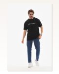 Baskılı Erkek Siyah Kısa Kol Bisiklet Yaka Regular Fit Rahat Kalıp Günlük Tişört Marketplace