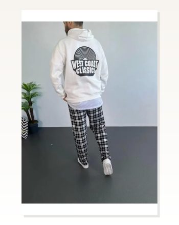 Erkek Üç İplik Şardonlu Sıcak Tutan Beyaz Baskı Detaylı Oversize Sweatshirt