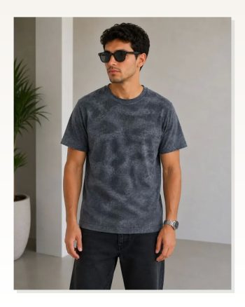 Erkek Batik Desenli Tişört Bisiklet Yaka Kısa Kol Regular Fit T-shirt Füme