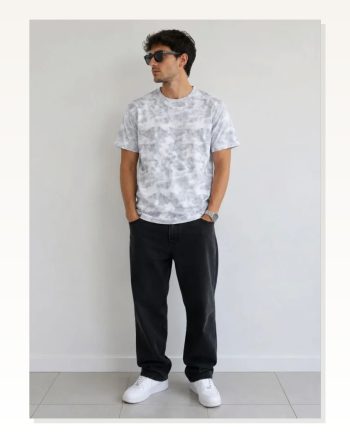 Erkek Batik Desenli Tişört Bisiklet Yaka Kısa Kol Regular Fit T-shirt Gri