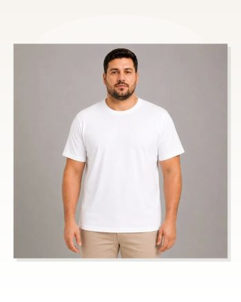 Erkek Battal Big Size Basic Tişört Bisiklet Yaka Rahat Kalıp T-shirt Beyaz