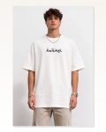 Erkek Baskılı Beyaz Bisiklet Yaka Kısa Kollu Streetwear Günlük Basic Pamuklu Tişört
