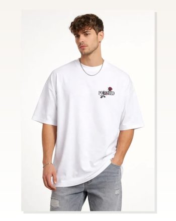 Erkek Baskılı Beyaz Bisiklet Yaka Kısa Kollu Streetwear Günlük Basic Pamuklu Tişört