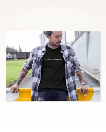 Erkek Göğüs Baskılı Günlük Stil Siyah Minimal Salaş Kesim Tişört