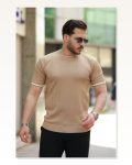 Erkek Bisiklet Yaka Çizgi Desenli Ribanalı Kısa Kollu Tshirt