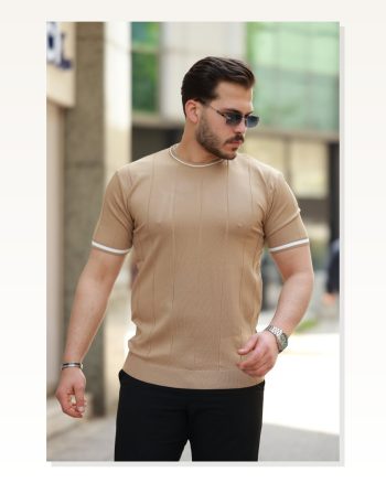Erkek Bisiklet Yaka Çizgi Desenli Ribanalı Kısa Kollu Tshirt