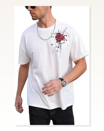 Erkek Baskılı Günlük Stil Beyaz Bisiklet Yaka Kısa Kol Tişört