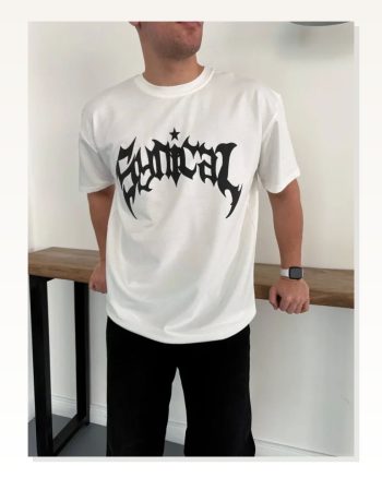 Erkek Baskılı Beyaz Bisiklet Yaka Ön Kısa Kollu Streetwear Günlük Basic Pamuklu Tişört