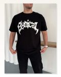 Erkek Baskılı Siyah Bisiklet Yaka Ön Kısa Kollu Streetwear Günlük Basic Pamuklu Tişört