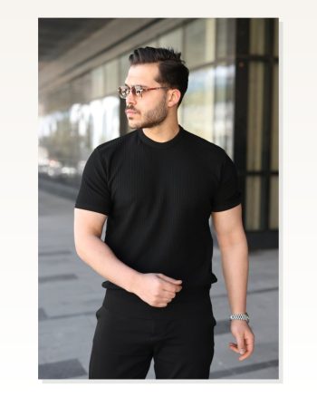 Erkek Bisiklet Yaka Petek Dokulu Kısa Kollu Triko Tişört