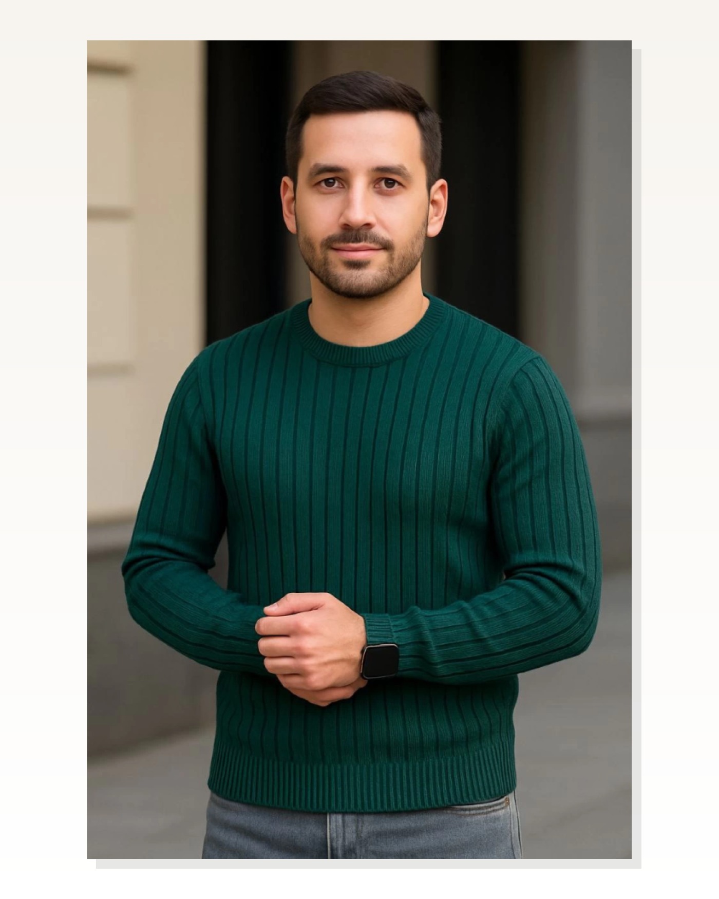 Fitilli Dokuma Erkek Günlük Şıklık Haki Bisiklet Yuvarlak Yaka Pamuklu Kalın , Regular Fit Uzun Kollu Kışlık Model Triko Kazak Marketplace blank