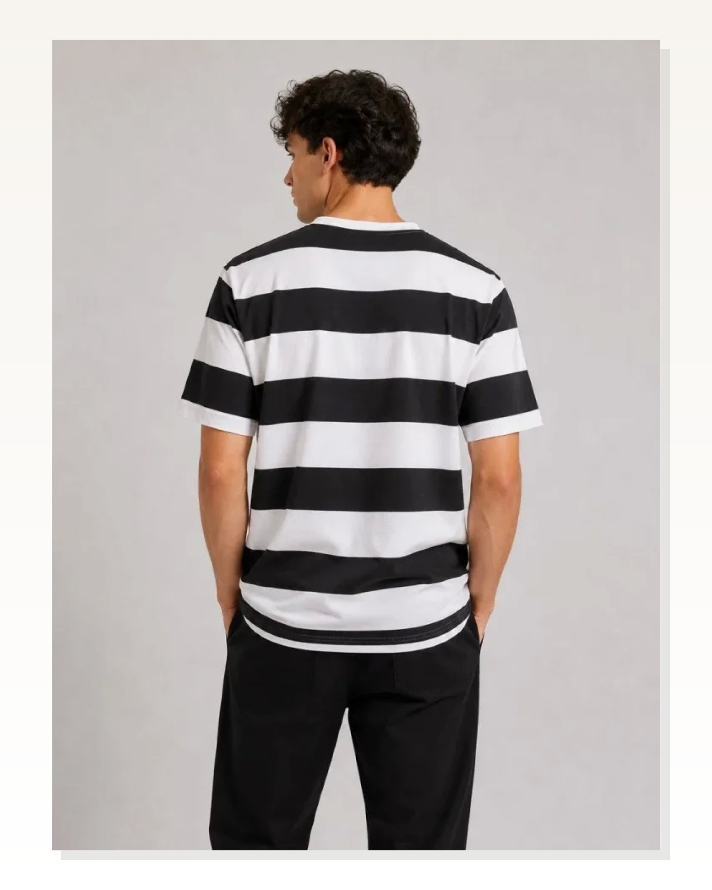Erkek Çizgili Oversize Tişört Bisiklet Yaka Kısa Kol Yazlık T-Shirt - Siyah Marketplace blank