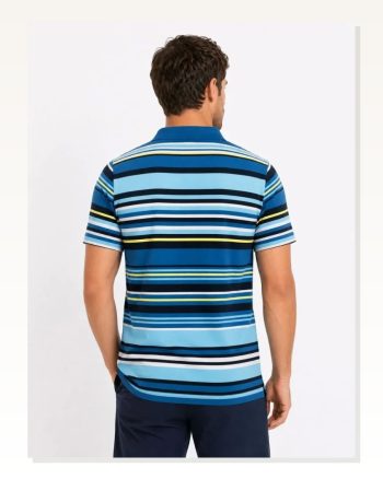 Erkek Çizgili Polo Yaka Tişört Kısa Kol Yazlık T-shirt Regular Fit Mavi