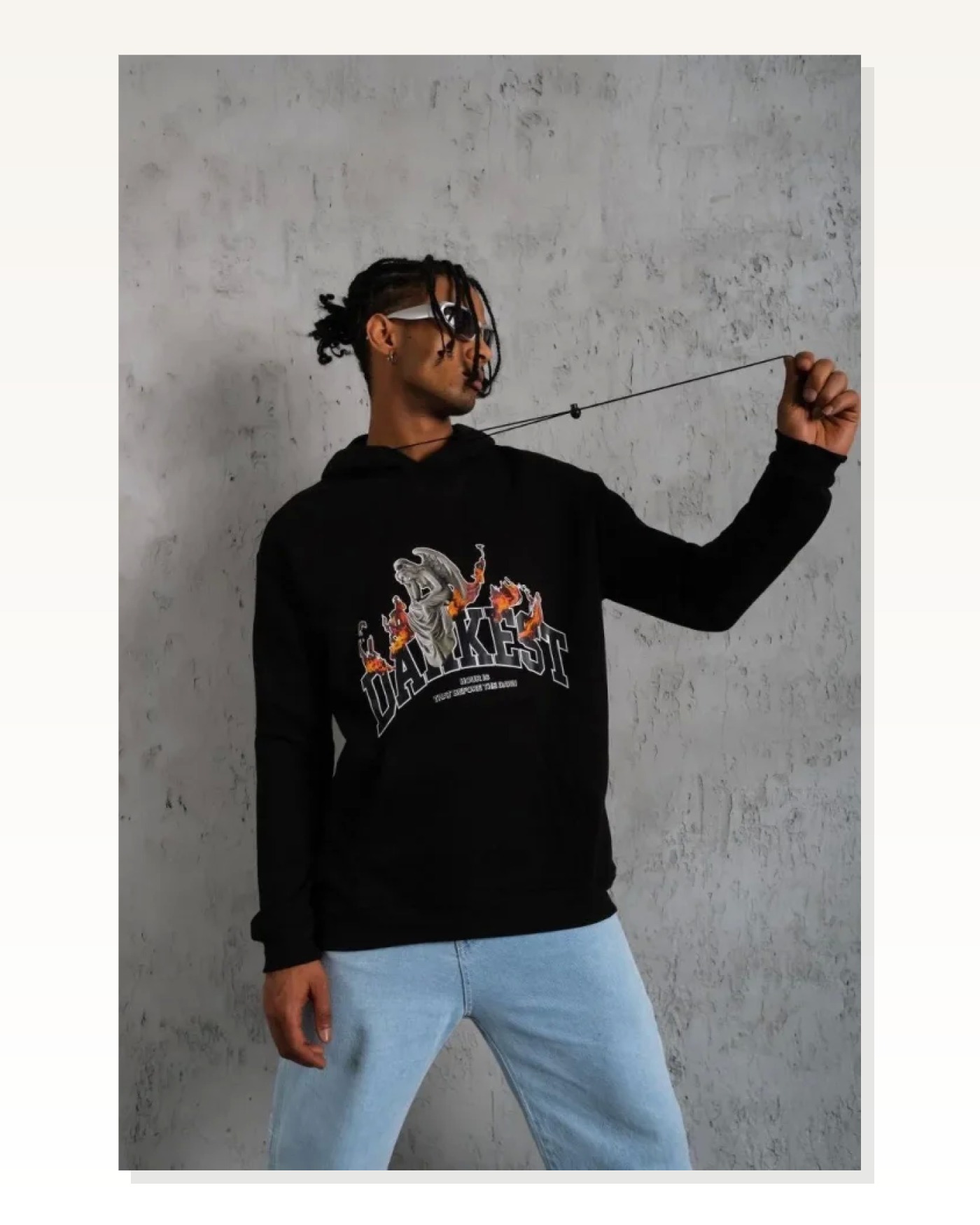 Baskılı Erkek Sokak Stili Siyah DANKES Kapüşonlu Sweat Marketplace blank