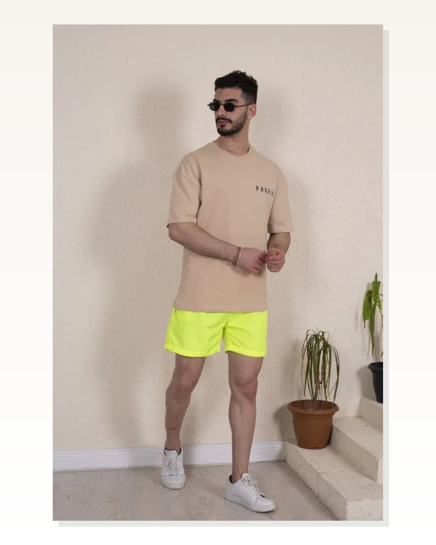Erkek Deniz Şortu Fermuarlı Cepli File Astarlı - Neon Yeşili Marketplace blank