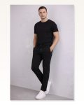 Erkek Siyah Diagonel Mikro Dokulu Duble Paça Cepli Bağcıklı Bel, Modern Kesim Pantolon