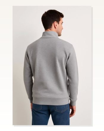 Erkek Şardonlu Sıcak Tutan Gri Dik Yaka Yarım Fermuarlı 3 İplik Pamuk Kumaş Sweatshirt