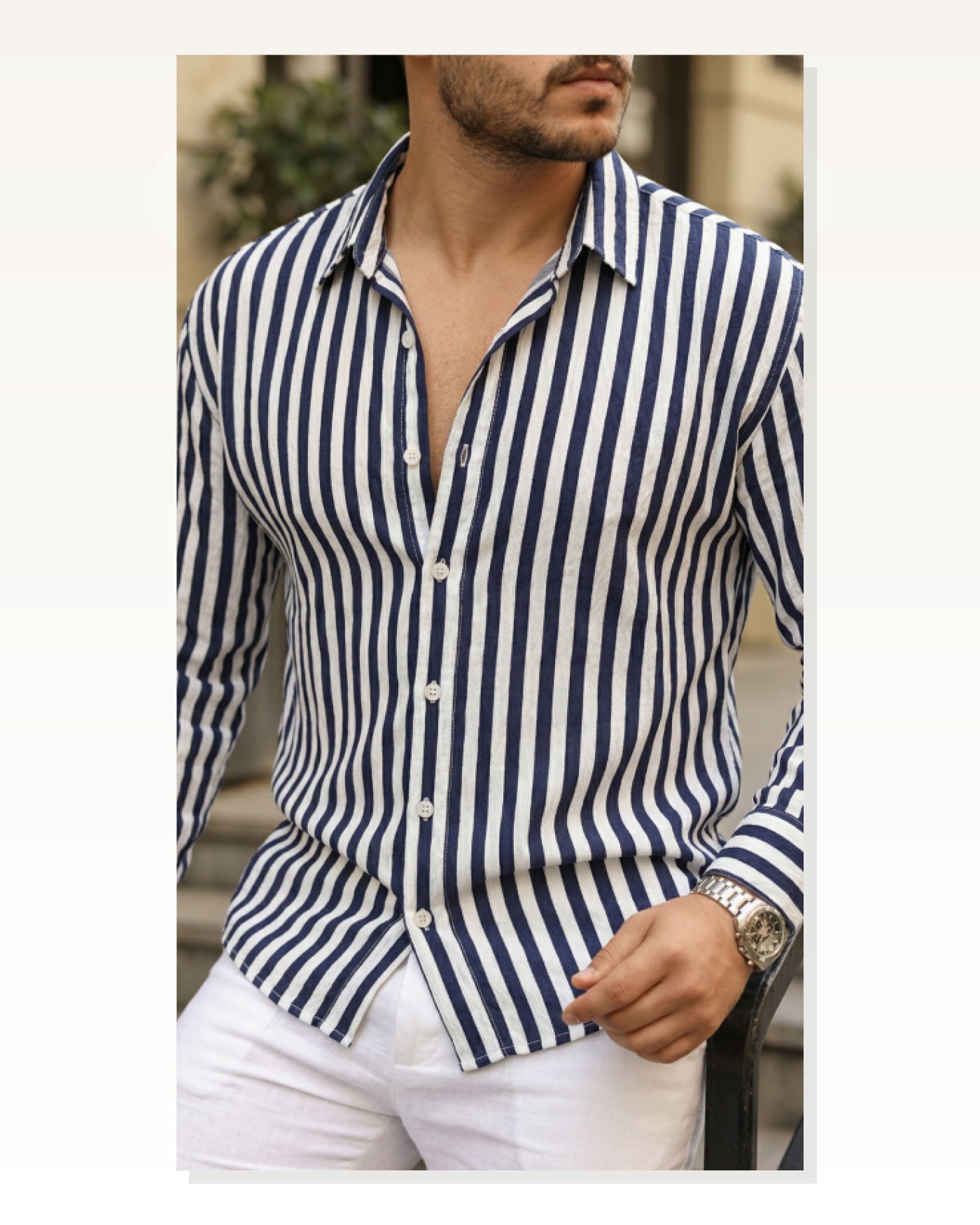 Erkek Dikey Çizgili Yarım Oversize Gömlek Marketplace blank