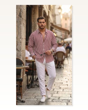 Erkek Dikey Çizgili Yarım Oversize Gömlek
