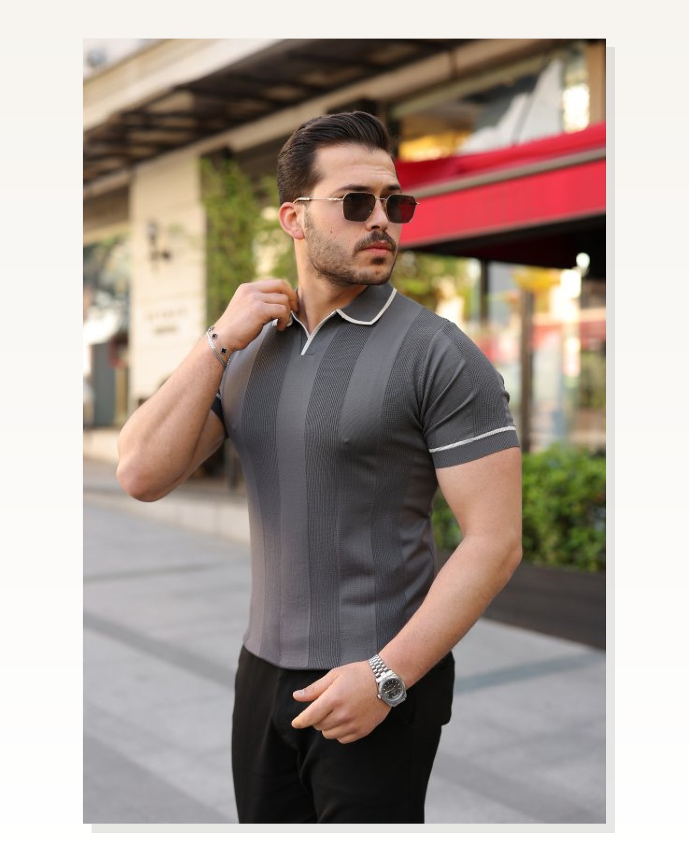 Erkek Dokulu Desen Yakalı Kısa Kollu Tişört Marketplace blank
