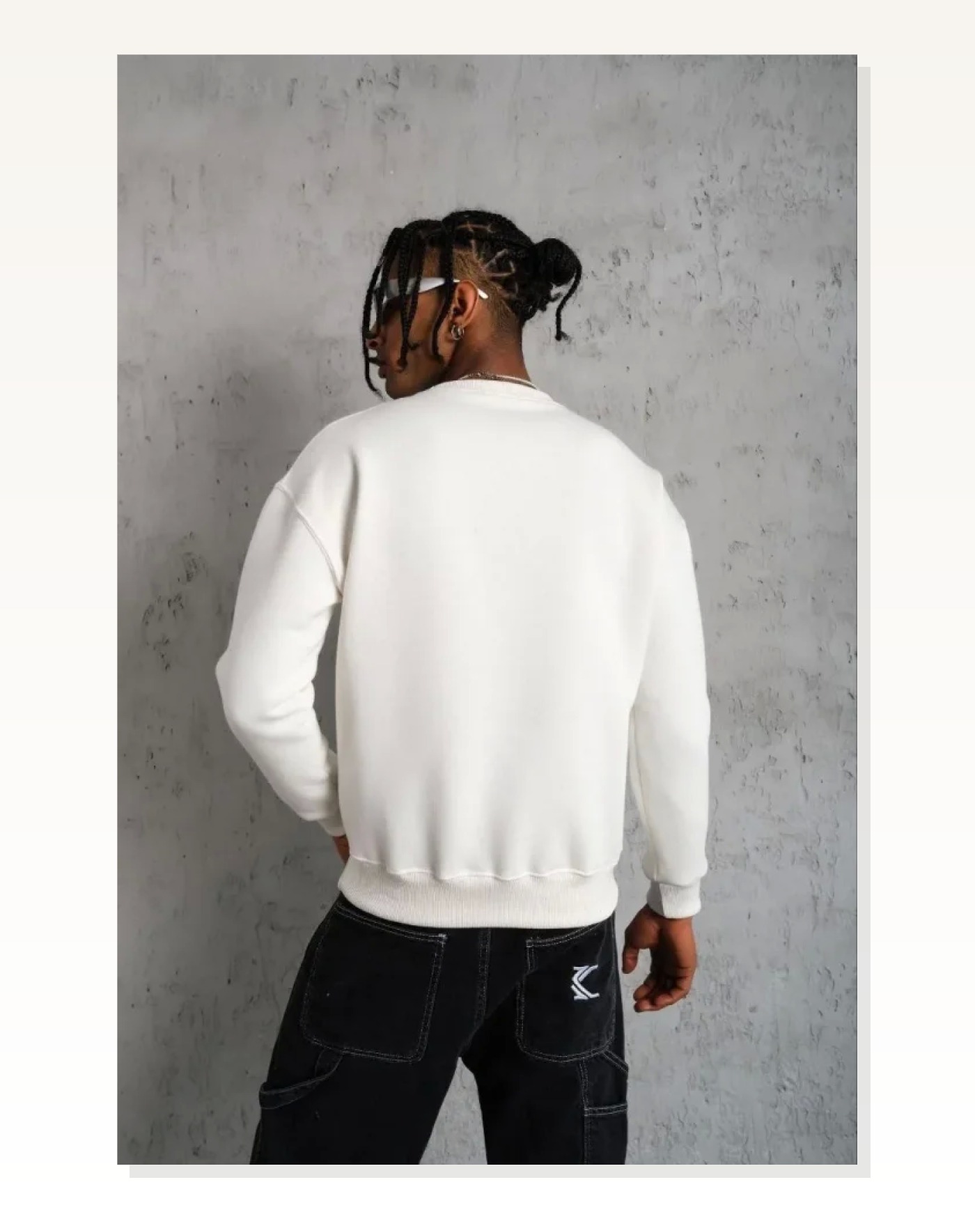 Erkek Modern Stil Beyaz Düz Bisiklet Yaka Sweat Marketplace blank