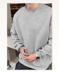 Erkek Basic Dokulu Günlük Stil Melanj Grisi Bisiklet Yaka Pamuklu Sweatshirt