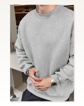 Erkek Basic Dokulu Günlük Stil Melanj Grisi Bisiklet Yaka Pamuklu Sweatshirt