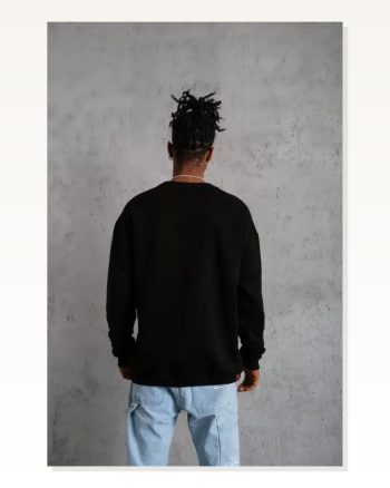 Erkek Basic Dokulu Günlük Stil Siyah Bisiklet Yaka Sweatshirt