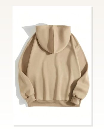 Erkek Basic Dokulu Günlük Stil Krem Bej Kapüşonlu Sweatshirt