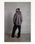 Erkek Basic Dokulu Günlük Stil Gri Kapüşonlu Sweatshirt