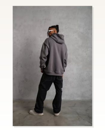 Erkek Basic Dokulu Günlük Stil Gri Kapüşonlu Sweatshirt