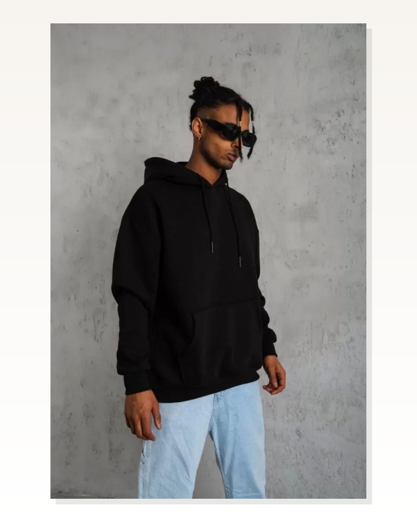 Basic Dokulu Erkek Günlük Stil Siyah Kapüşonlu Sweatshirt Marketplace blank