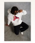 Erkek Baskılı Günlük Stil Eldiven Figür Beyaz Kapüşonlu Sweatshirt