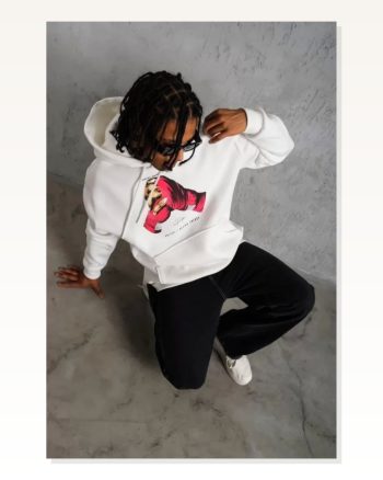 Erkek Baskılı Günlük Stil Eldiven Figür Beyaz Kapüşonlu Sweatshirt