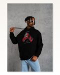 Grafik Baskılı Erkek Günlük Stil Siyah Eldiven Figürlü Kapüşonlu Sweatshirt Marketplace