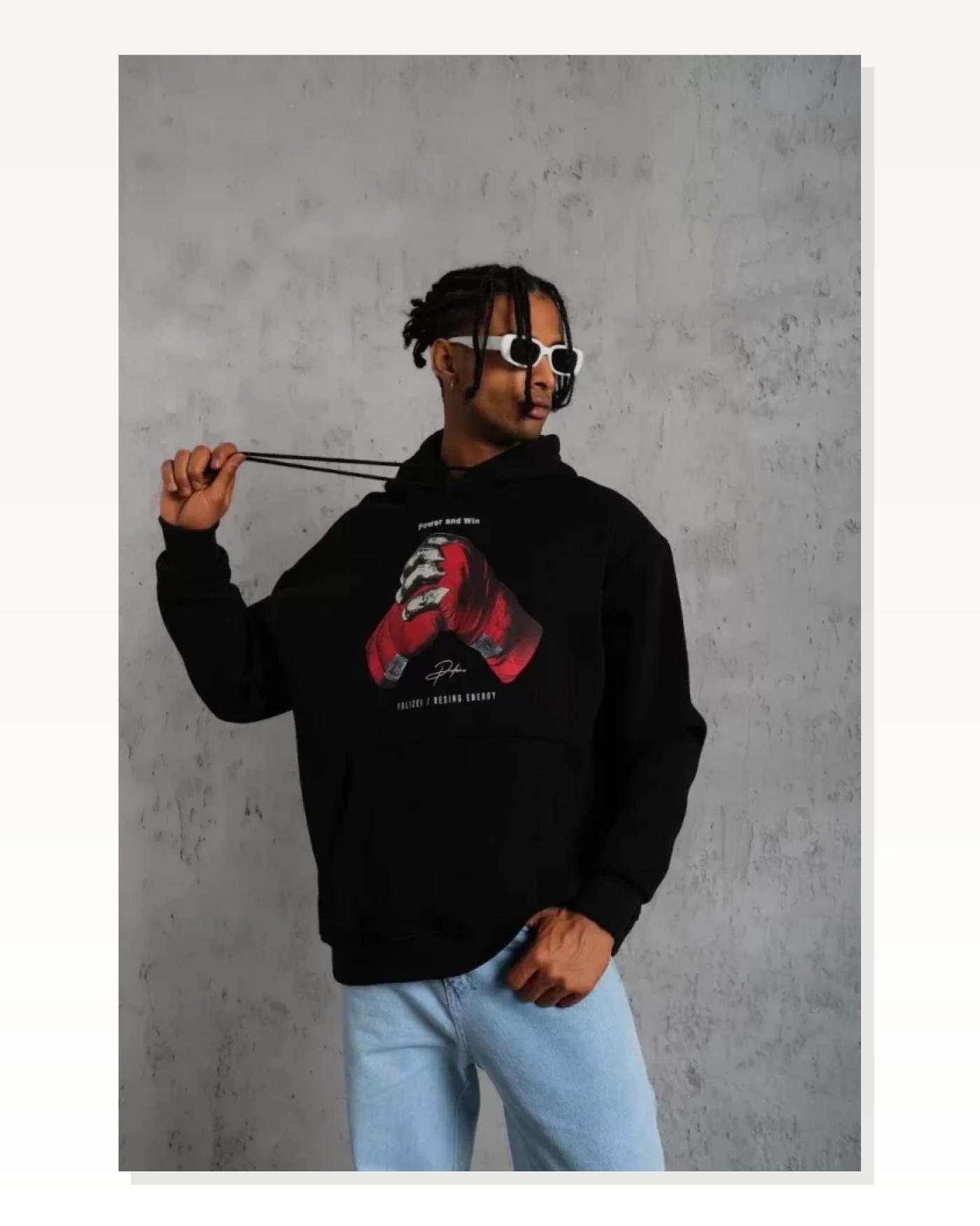 Grafik Baskılı Erkek Günlük Stil Siyah Eldiven Figürlü Kapüşonlu Sweatshirt Marketplace blank