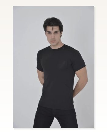 Erkek Günlük Stil Fonksiyonel File Cepli Siyah Slim Fit Tişört