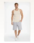 Erkek Arka Baskılı Fit Duruş Krem Fitilli Atlet Sıfır Yaka Slim Spor