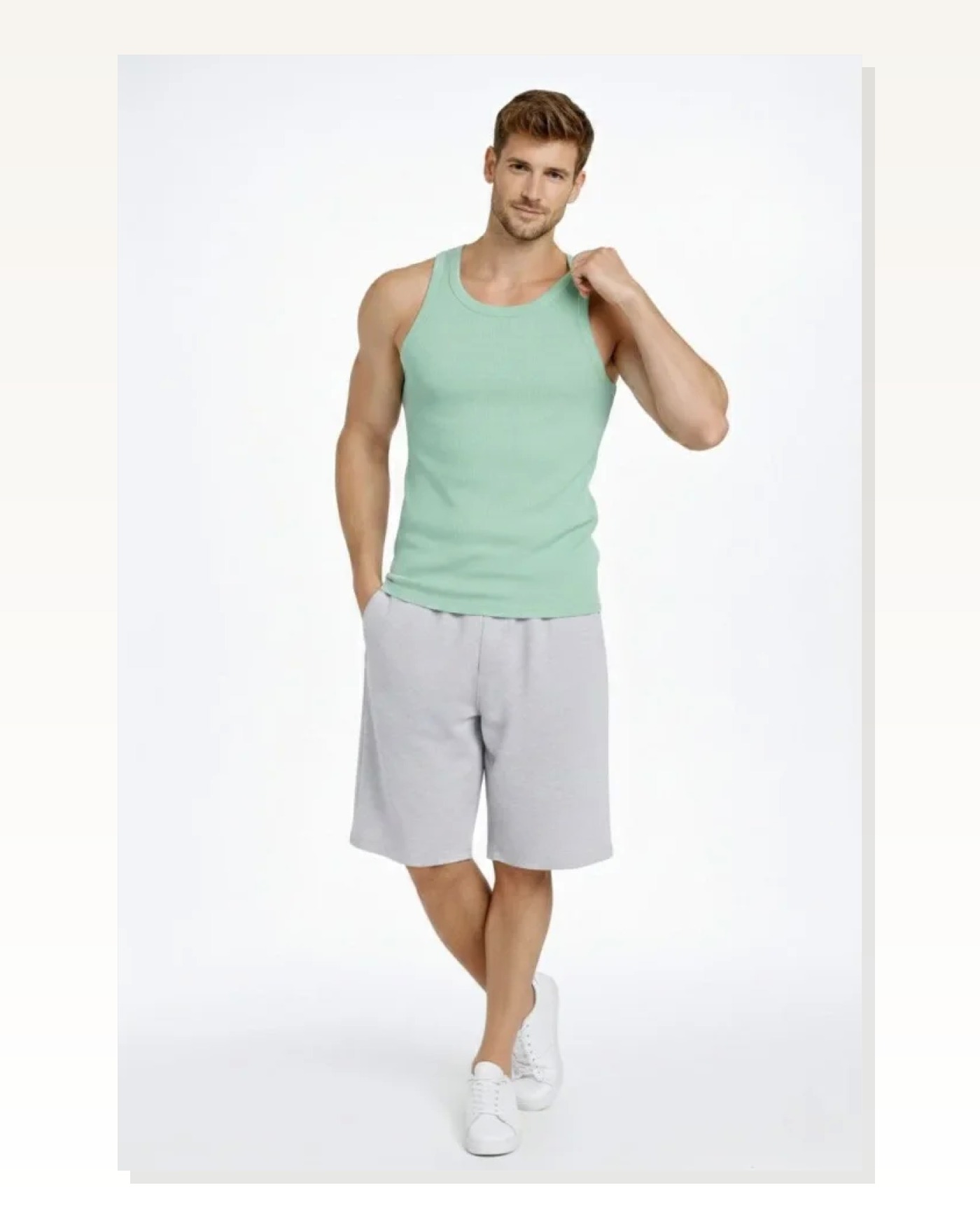 Arka Baskılı Erkek Fit Duruş Mint Yeşili Fitilli Atlet Sıfır Yaka Slim Fit Spor Atlet Marketplace blank