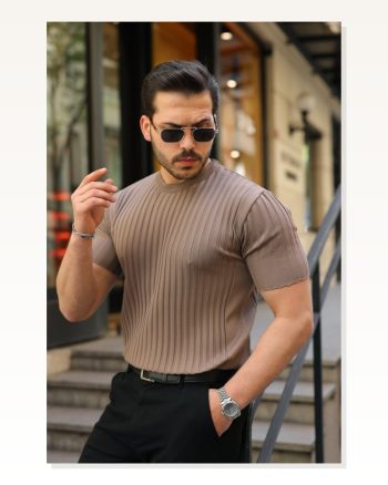 Erkek Fitilli Bisiklet Yaka Kısa Kollu Tişört