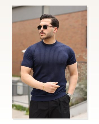 Erkek Fitilli Bisiklet Yaka Triko Tişört