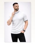Erkek Günlük Stil Beyaz Fitilli Triko Dokuma Kısa Kol Yarım Boğaz Modern Yazlık Tişört