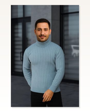 Erkek İkili Set Siyah ve Bebe Mavisi Tam Boğazlı Triko Kazak